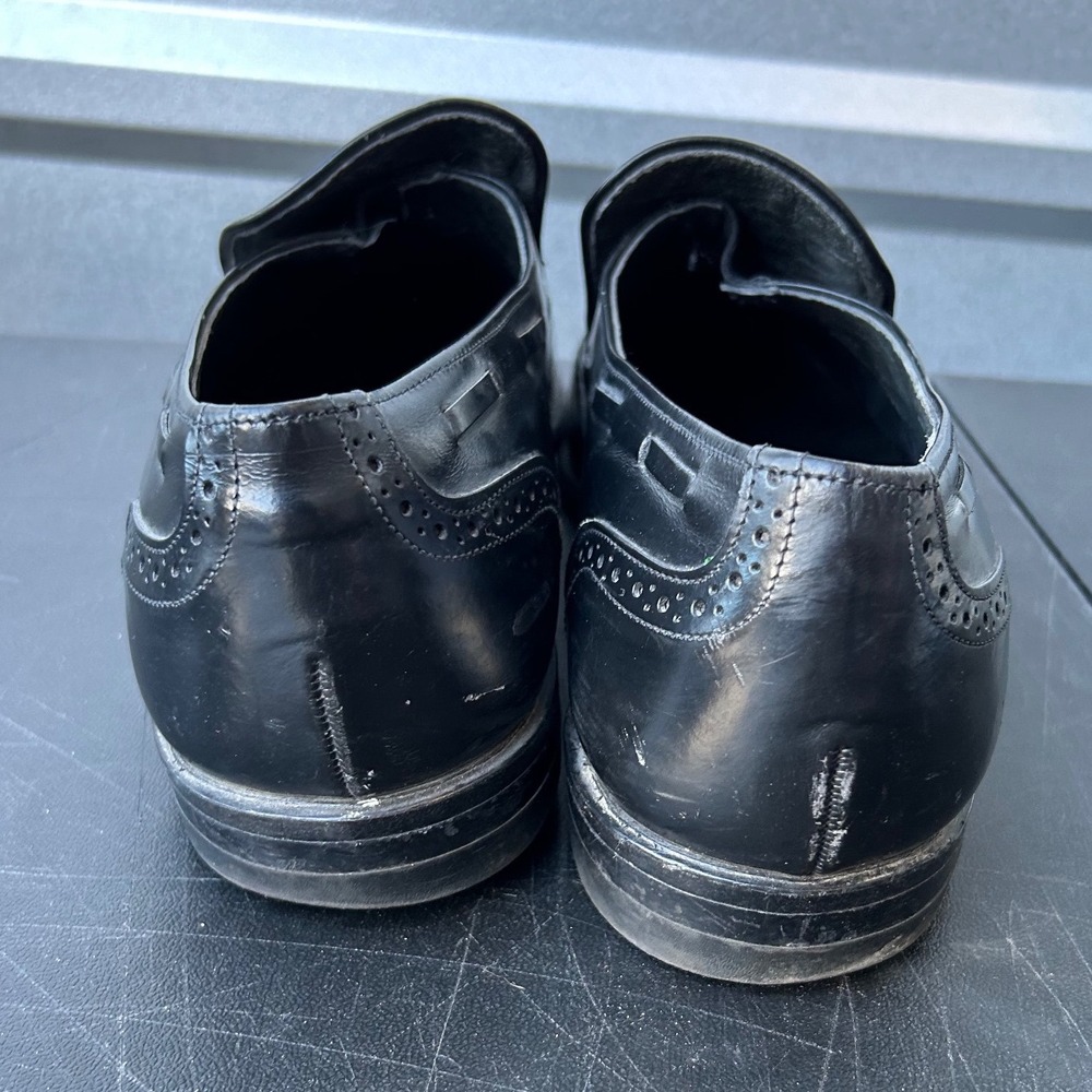 Mens Black Leather Wingtip Tassel Loafer Dress Shoes Size 13 C USA Vibram‎ Sole - Picture 3 of 14